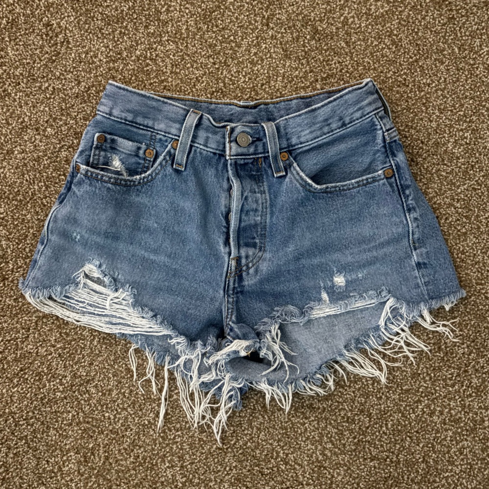 Levi's Blue Jean Shorts Distressed Frayed Hem
